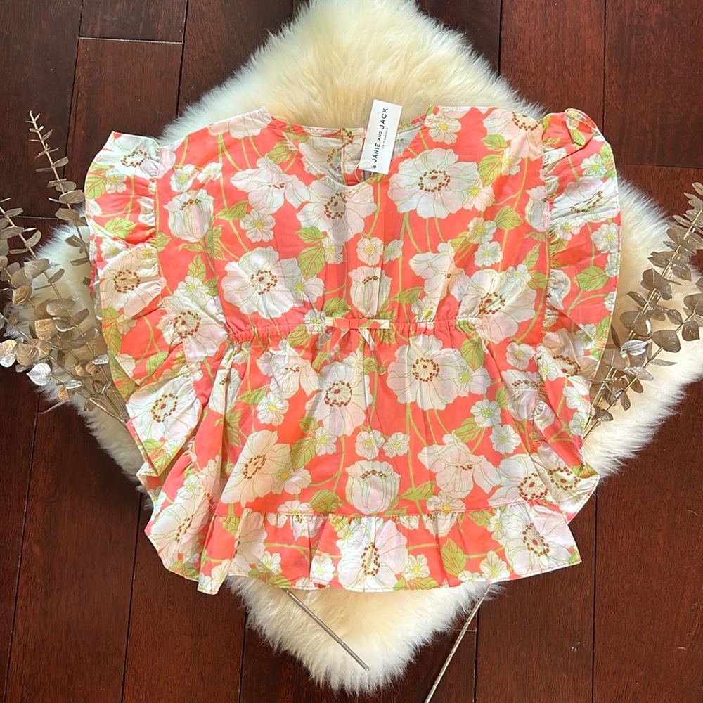 NWT Janie and Jack orange Mod flutter sleeves girls summer cover up dress!